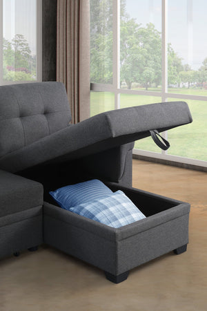 English Elm Convertible L-shaped Sectional Sofa with Hidden Storage and Linen Fabric Sleeper B102S00099