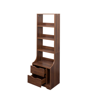 English Elm Night Multi-Function Nightstand with 2 Drawers and 4-Tier Bookshelf Vertical Space Saver Walnut W331P248063