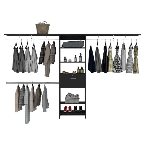 English Elm Closet Ashland Black Bedroom System — Modular Particle Board Organizer with Shelves, Drawer & Durable Design B092S00010