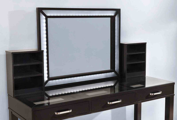 English Elm Glam Elegant Vanity Set with LED Mirror, Plush Stool, Ample Storage, Felt-Lined Drawers, Chic Finish Grey Mix 35 L x 25 W x 15 H B2741S00681