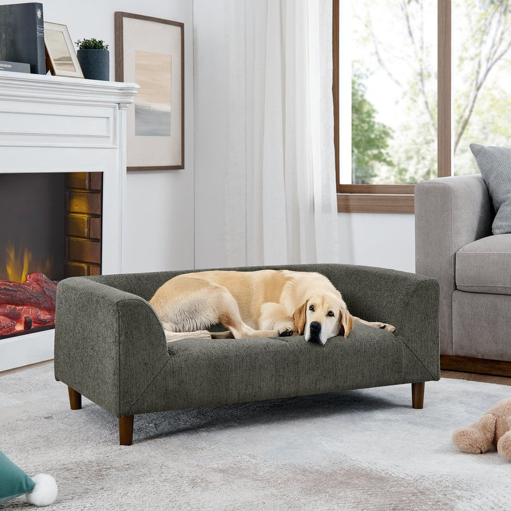 English Elm Pet modern rectangular sofa with backrest and armrests, plush linen cushion for medium dogs comfort and style DARK GREY W487P228083