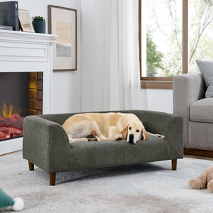 English Elm Pet modern rectangular sofa with backrest and armrests, plush linen cushion for medium dogs comfort and style DARK GREY W487P228083