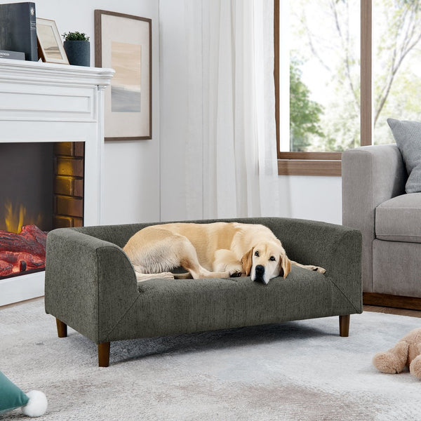 English Elm Pet modern rectangular sofa with backrest and armrests, plush linen cushion for medium dogs comfort and style DARK GREY W487P228083