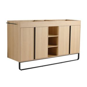 English Elm 60" Modern Freestanding Bathroom Vanity with 4 Soft-Close Doors, 3 Open Shelves, Towel Hanger, 8 Boxes W999P376886