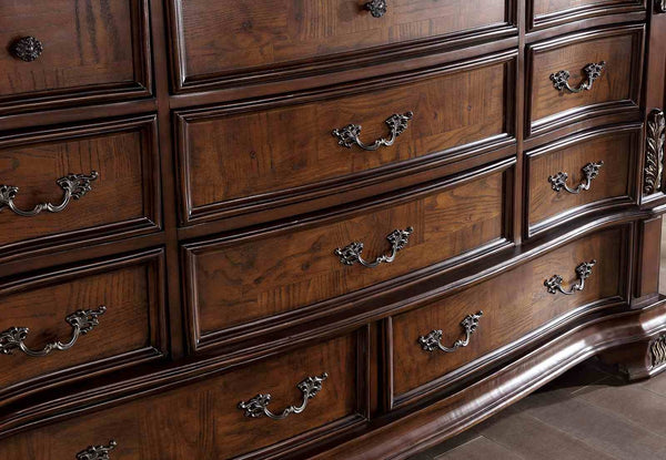 English Elm Brown Cherry Dresser with Genuine Marble Top Bronze Hardware Traditional Bedroom Storage B2741P448890