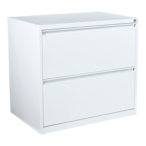 OSP Home Furnishings 30" Wide Lateral File Cabinet with 2 Locking Drawers for Legal and Letter Office Storage White LF230-WH