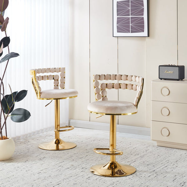 English Elm Modern Upholstered Bar Chair Set of 2 with Powder-Coated Metal Legs, Plush Cushioning & Supportive Backrest For Dining, Cafe, Living Room Golden,Off White W234P346076