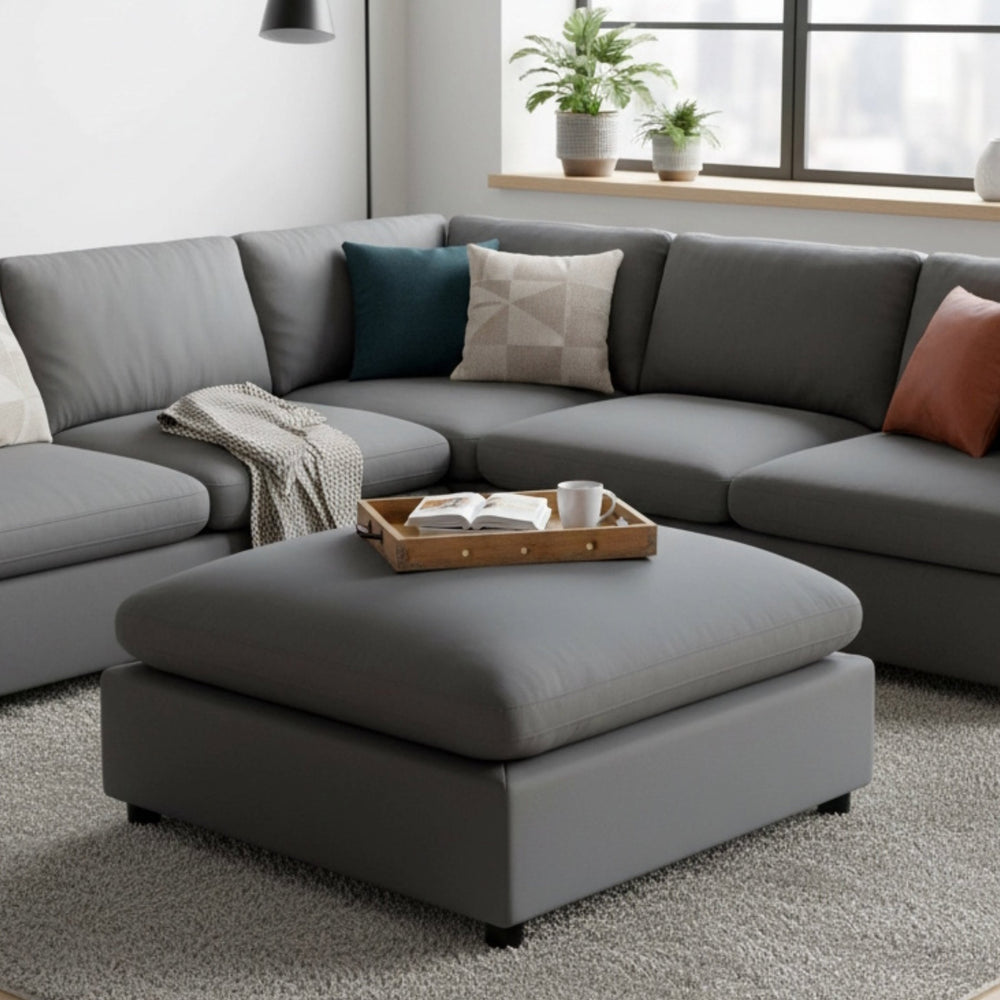 English Elm Caylie Charcoal Fabric Ottoman with Plush Down-Blend Cushion, Hardwood Frame, Removable Washable Cover (41x41x18) B050P406804