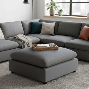 English Elm Caylie Charcoal Fabric Ottoman with Plush Down-Blend Cushion, Hardwood Frame, Removable Washable Cover (41x41x18) B050P406804