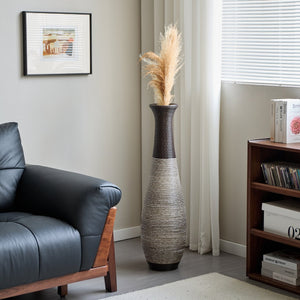 English Elm 39-Inch Tall Standing Designer Floor Vase with Brushed Gold Accents, Durable PVC Rattan Texture, Elegant Home Accent Black+ Gray W2796P193948
