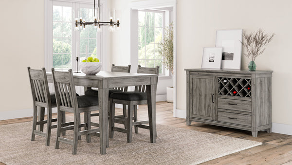 English Elm Rustic Gray Dining Server with Wine Storage, Power Ready, Dual Drawers & Two-Shelf Cabinet Elegance B2699P218275