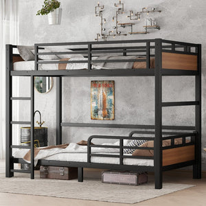 English Elm Twin Xl Metal Bunk Bed - Versatile Walnut Loft Bed With Guardrails For Safe, Space-Saving Living W1580S00225-GIGA
