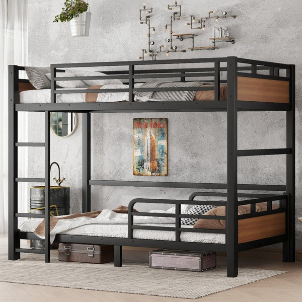 English Elm Twin Xl Metal Bunk Bed - Versatile Walnut Loft Bed With Guardrails For Safe, Space-Saving Living W1580S00225-GIGA