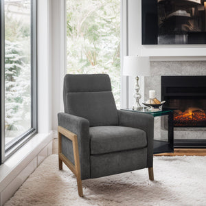 JLA Home Chapel Hill - Recliner Luna modern compact recliner with exposed wood frame, independent back and footrest comfort Grey CH103-0003