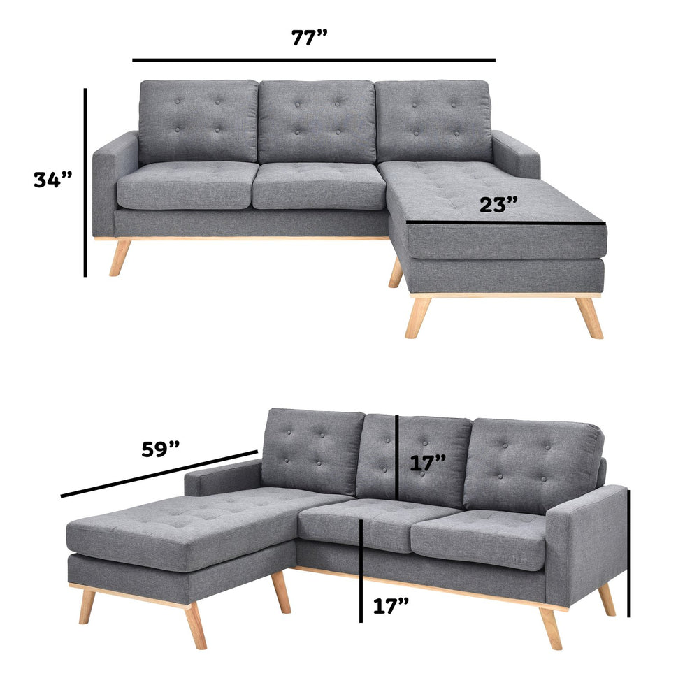 English Elm Modern L-Shaped Sectional Couch Gray - Mid-Century Corner Sofa, Linen Polyester, Solid Wood Frame, Durable Stable Design B347P407836