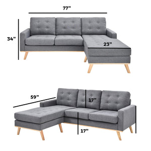 English Elm Modern L-Shaped Sectional Couch Gray - Mid-Century Corner Sofa, Linen Polyester, Solid Wood Frame, Durable Stable Design B347P407836