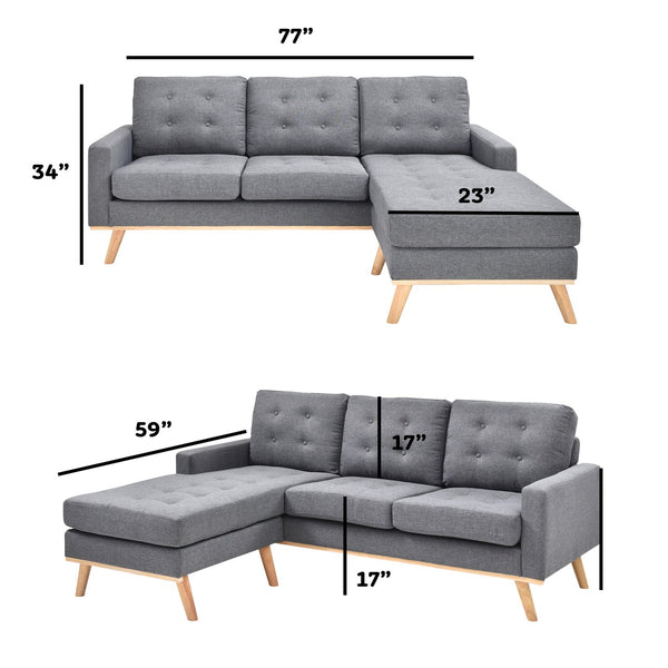 English Elm Modern L-Shaped Sectional Couch Gray - Mid-Century Corner Sofa, Linen Polyester, Solid Wood Frame, Durable Stable Design B347P407836