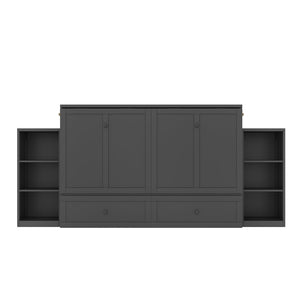 English Elm Queen Vintage Dark Gray Murphy Bed With Storage Drawers & Shelves - Perfect For Compact Spaces! W1580S00257-GIGA