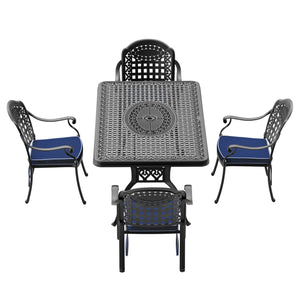 English Elm 5-Piece Durable Cast Aluminum Patio Furniture Set With Black Frame & Cozy Blue Cushions For Outdoors W1710S00099