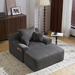 English Elm Oversized corduroy chaise lounge with ottoman, plush boneless sofa, ergonomic pillows for relaxing comfort Grey W1901P278403