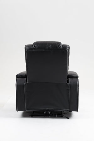 English Elm Lounge PU Leather Power Lift Recliner with Wireless Charging, Cup Holder, Side Pockets, Infinite Recline Black W547P190590