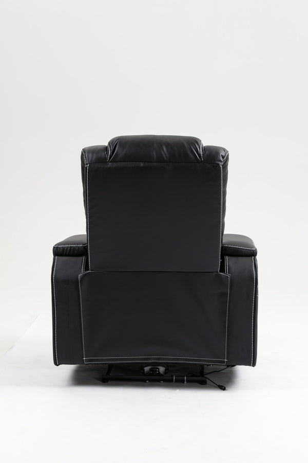 English Elm Lounge PU Leather Power Lift Recliner with Wireless Charging, Cup Holder, Side Pockets, Infinite Recline Black W547P190590