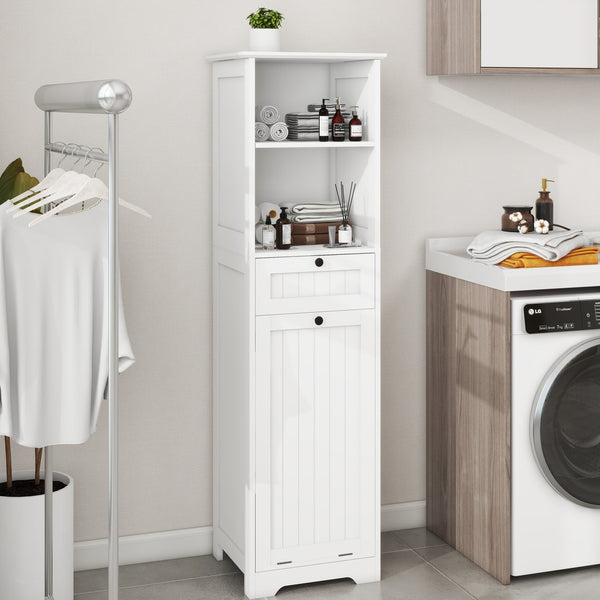 English Elm One-Compartment Tilt-Out Laundry Sorter Cabinet With Drawer - Space-Saving Design In White Finish W1120P146259