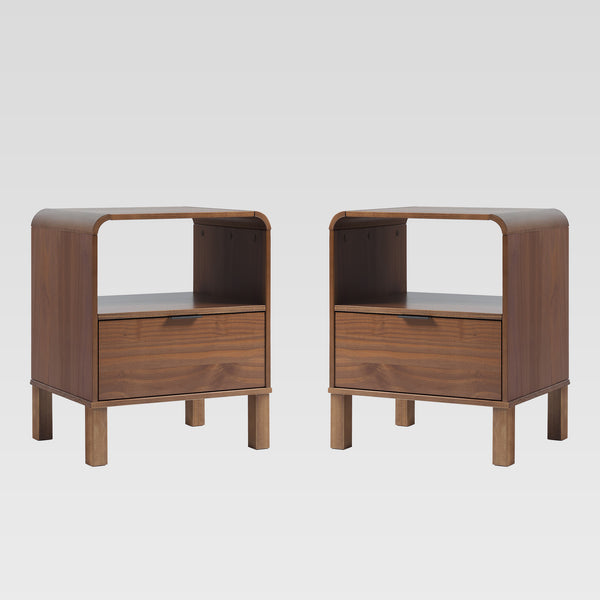 24" Rounded Edge 1 Drawer Nightstand - Set of 2 Brown ELIB4CBR-2PK Walker Edison