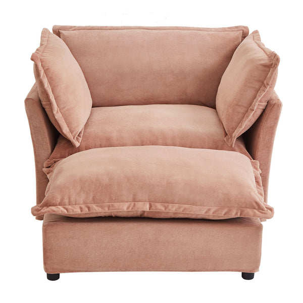 English Elm Modern Armchair Sofa Cozy Chenille Upholstered 47" Chair with Movable Ottoman, Wide Seat Comfortability Pink N719P292695P
