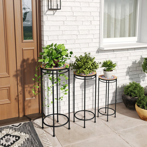English Elm Christopher Knight Home® - Wesley Ceramic Tile & Iron Plant Stand Set - Weatherproof Tall/Med/Small Display for Patio Décor N775P215525B