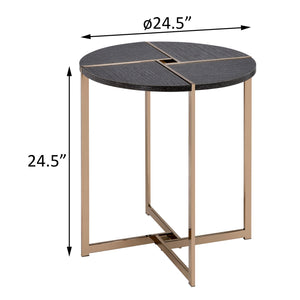 English Elm Black Black and Champagne Round End Table with Smooth 2/3 Drawer Extension, Metal Legs, Durable Finish B062P186400