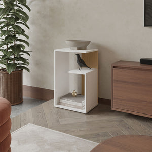 English Elm Vega Modern Side Table With Open Shelving, Stylish White And Light Oak Finish For Small Spaces B128P287507-GIGA