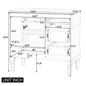 English Elm 36" Bathroom Vanity With Ceramic Sink, Durable Rubberwood Frame, Smart Storage & Modern Design N725P356064K