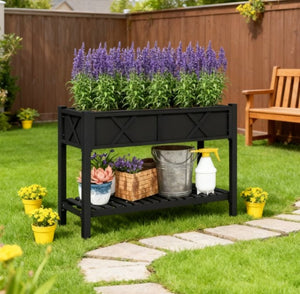 English Elm Outdoor Raised Planter Box with Drainage Reservoir for Herbs Vegetables Balcony T3971P422280