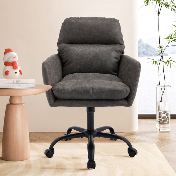 English Elm Artificial ergonomic PU leather office chair with high-density foam, stain-resistant, adjustable height support and modern minimalist design for home and workspace comfort Gray W2311P282363