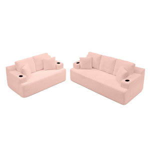 English Elm Boneless Floor Sofa Corduroy Upholstered 5 Seat Low Profile with Cup Holders for Living Room Pink W1117S00431