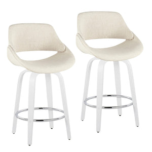 English Elm Fixed-height Swivel Counter Stools with Faux Leather Seats and Chrome Footrest Set of 2 B202S01822