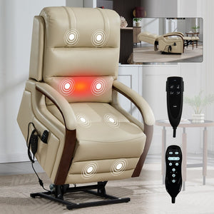 English Elm Power Lift Recliner with Leatheraire Upholstery Dual Motor Heat Massage Wood Armrests W1803S00082