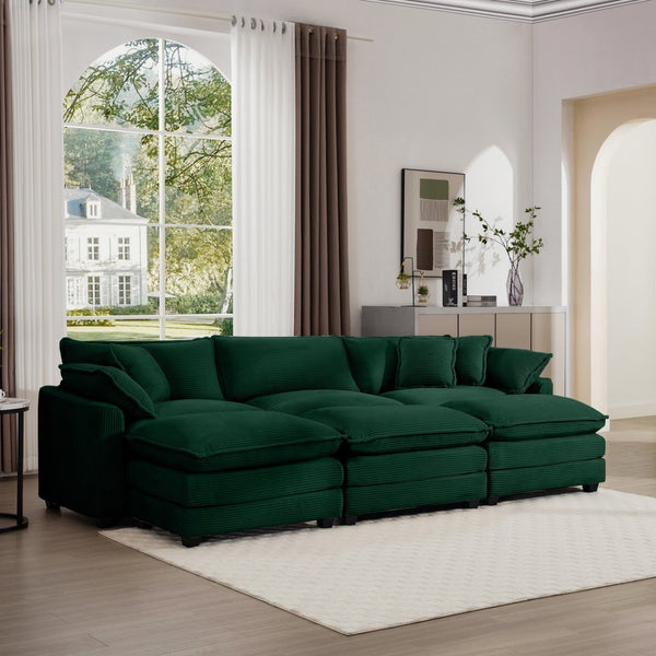 English Elm Oversized Modular Cushion Sofa With Ottoman, L-Shaped Deep Seating In Green Corduroy For Cozy Living Spaces W714S00819-GIGA