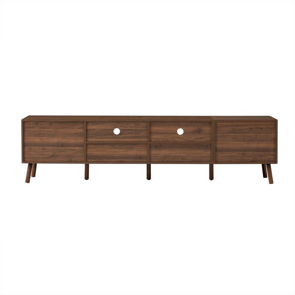 English Elm 78 Inch Walnut Entertainment Center Fluted Doors Solid Wood Legs for Living Room N710P372591P