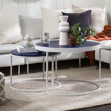 Walker Edison Contemporary Blue Round Nesting Coffee Table Set - 2 Tables, Steel & MDF