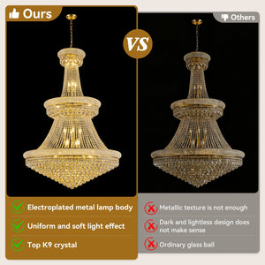 English Elm Luxury Gold Crystal Chandelier 42" 3-Tier Empire with 36 E12 Lights, 480+ K9 Crystals, Hand-Strung Elegance W2869S00003
