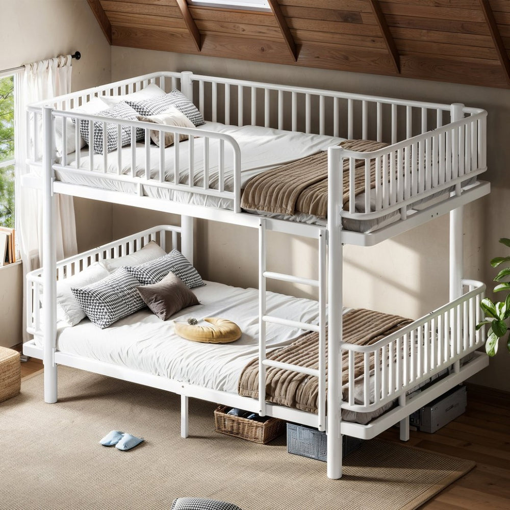 English Elm Twin Over Metal Bunk Bed with Led Lights Usb Ports Drawers and Sofa Conversion Light White W5305S00071