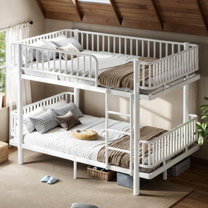 English Elm Twin Over Metal Bunk Bed with Led Lights Usb Ports Drawers and Sofa Conversion Light White W5305S00071