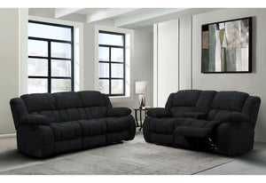 English Elm STONIC Ebony Reclining Sofa with Channel Back Fabric, Manual Recline, Modern Black Comfort Design B201P216011