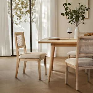 JLA Home INK+IVY - Rattan Handwoven Split-Back Dining Chairs Set of 2 — Reclaimed Wood Frame, Padded Seats, Coastal Style II108-0364