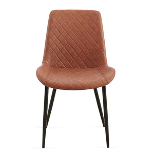 English Elm Brown Leathaire Dining Chairs Set of 4 — Mid-Century Modern Armless Upholstered Side Chairs with Metal Legs, Sleek Accent for Kitchen & Living Room W1164P225824