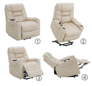 English Elm Nairi Ivory Faux Leather Power Recliner with Lift, Heat & Massage, Cup Holders, Pocket Coil Support B2726P245481