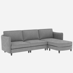 English Elm 107.8'' Large L-Shaped 3-Seater Sofa With Movable Ottoman & Storage Pockets For Modern Spaces W680S00037