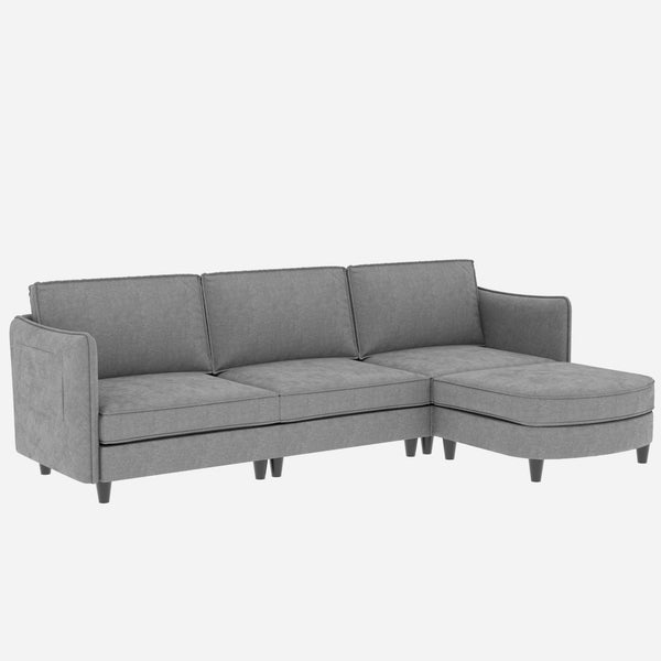 English Elm 107.8'' Large L-Shaped 3-Seater Sofa With Movable Ottoman & Storage Pockets For Modern Spaces W680S00037
